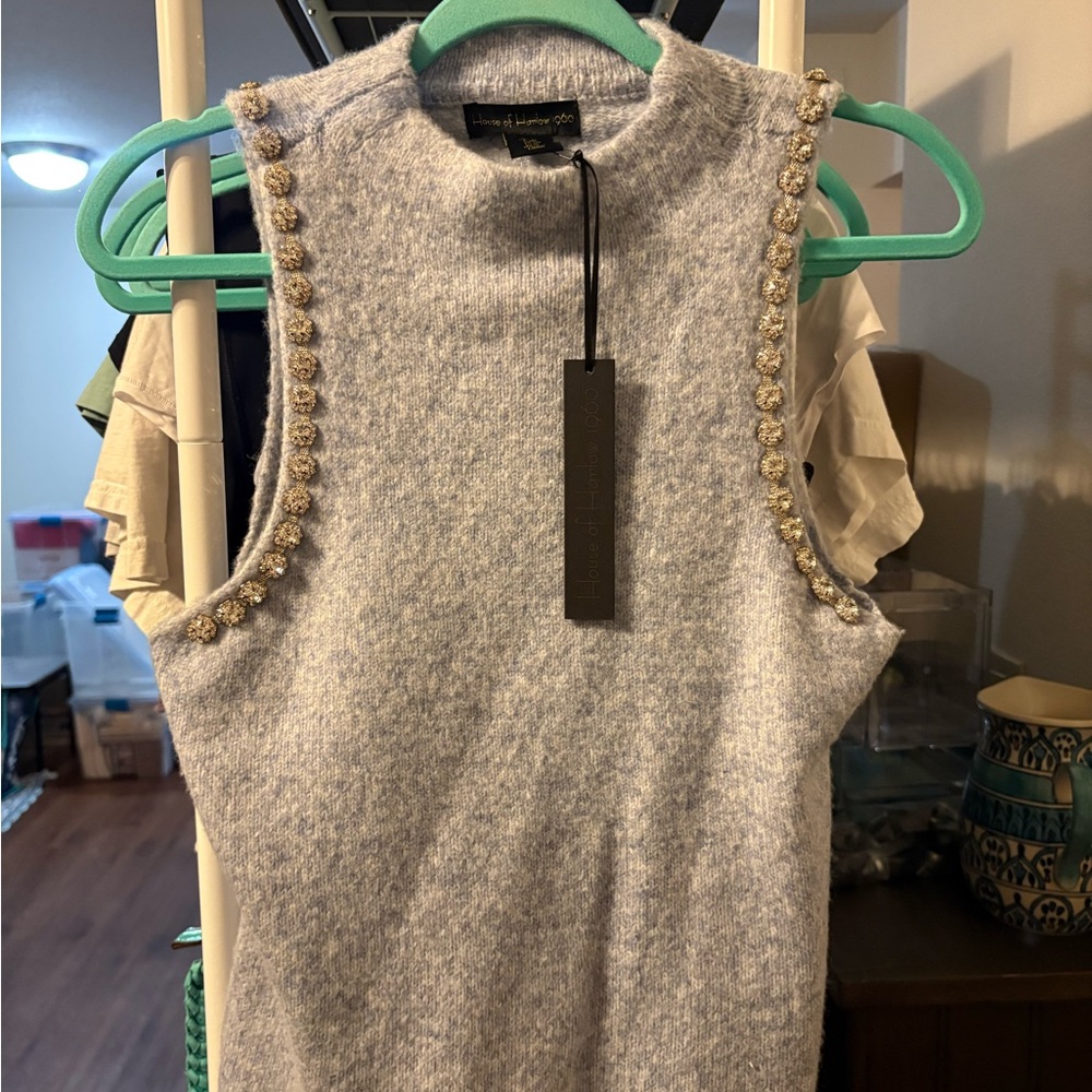 NWT House of Harlow 1960 Light blue rhinestone Tank Top